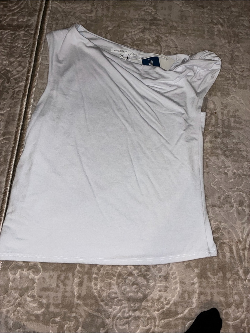 White Sleeveless Draped Shoulder Top